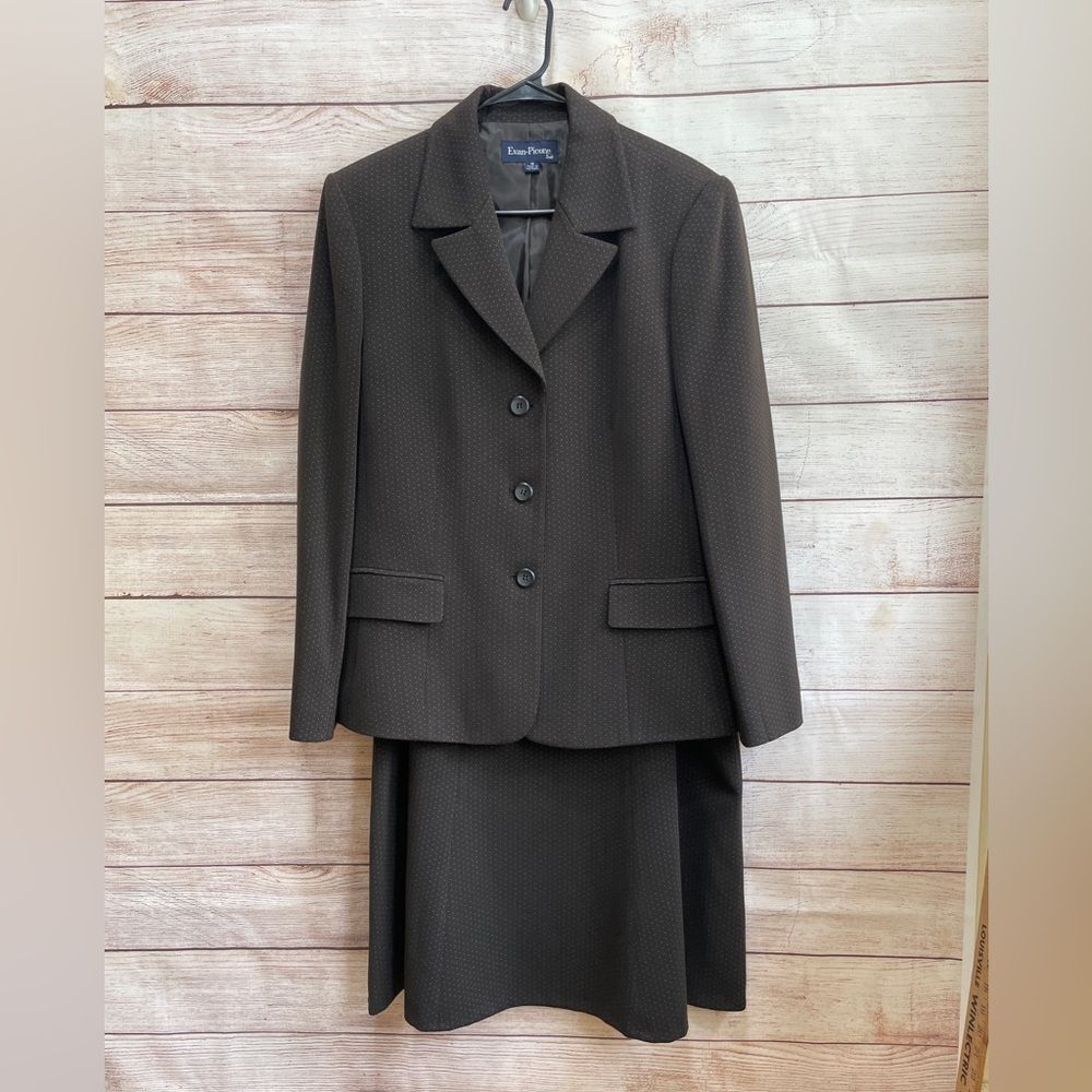 VINTAGE‎ EVAN PICONE BLAZER AND SKIRT SET IN BROWN